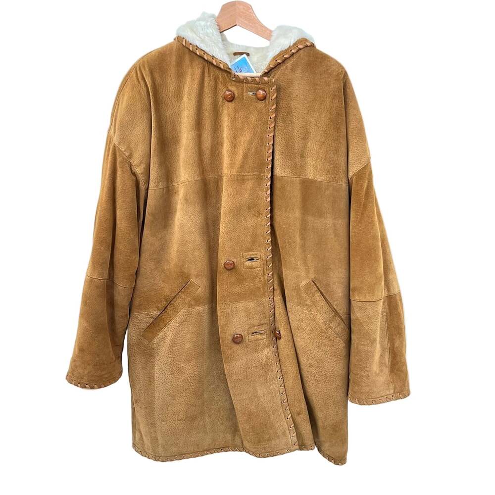 Vintage Annex Suede Leather Faux Shearling Coat Jacket